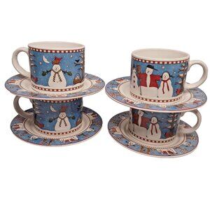 4 Cups and Saucer Sets Sakura Debbie Mumm Vintage 1997 Stoneware Christmas
